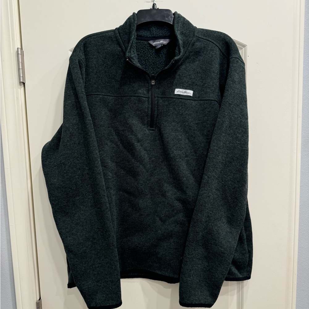 Eddie Bauer 1/4 Zip Fleece Pullover Men's XL Green Lightweight Long Sleeve